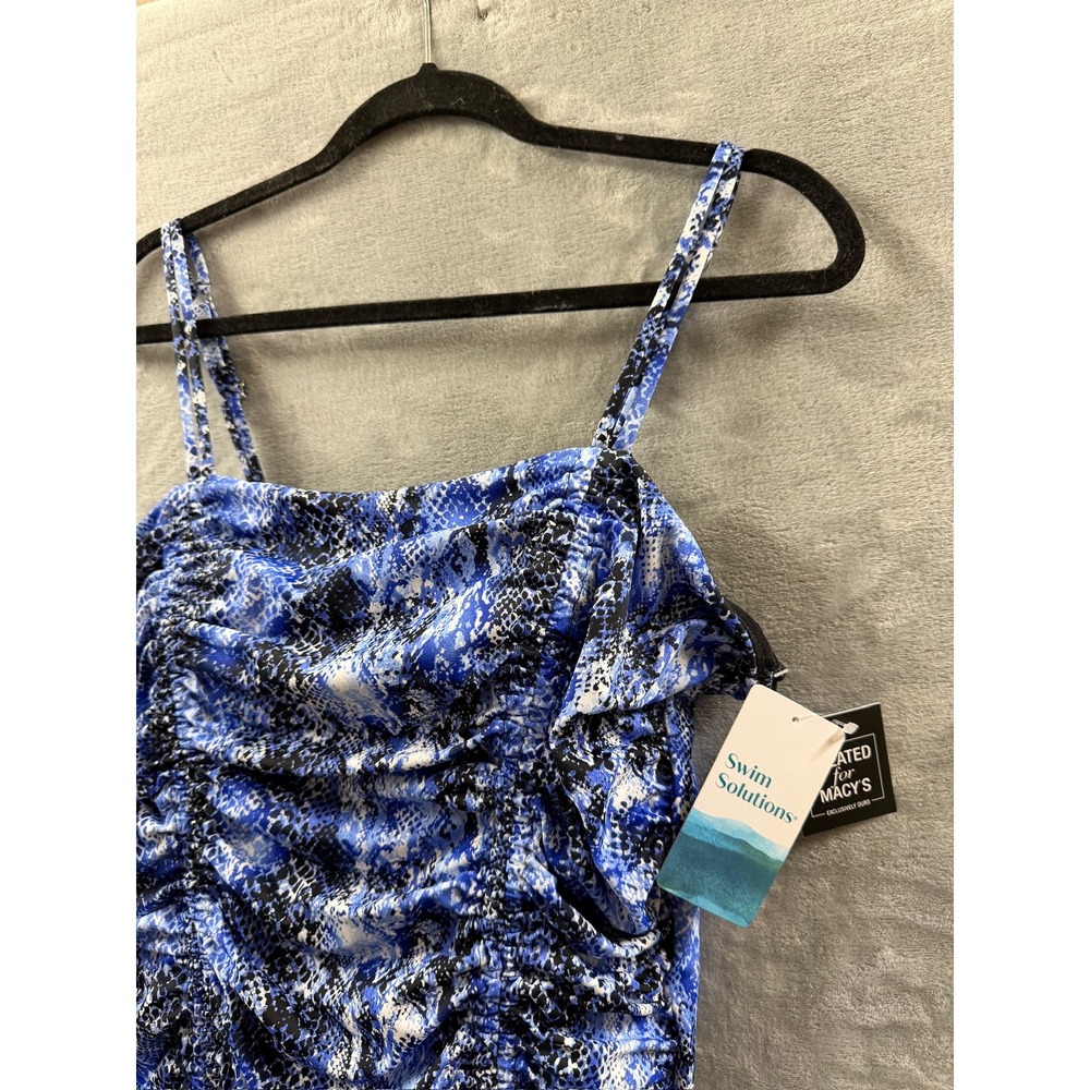 Swim Solutions Shirred One Piece Swimsuit Navy Multi Snakeskin Print Sz 8 $102 - Picture 9 of 14